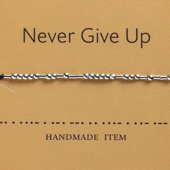 d'vine Products Jewelry - "NEVER GIVE UP" Silver Morse Code Bracelets - Adjustable String, Inspirational
